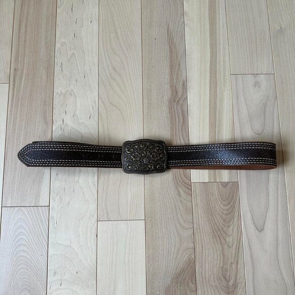 Western Leather Belt – Tooled Buckle, Made in Canada - Picture 6 of 7